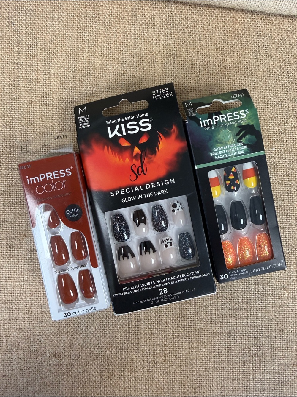 💅🎃NEW- 3 Sets KISS & Impress Halloween/Fall Glow-in-the-Dark Press-On Nails Sets